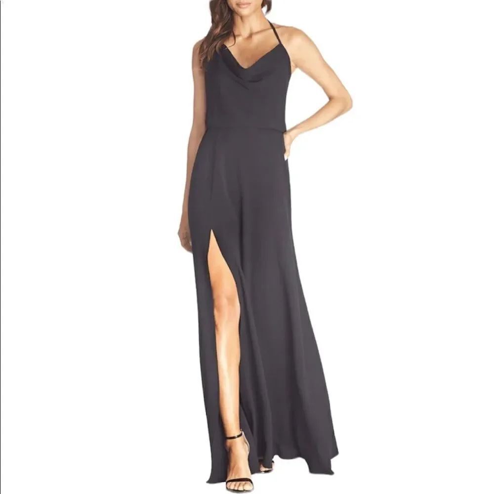 Dress the Population Cheyenne Crepe Halter Open Back Dress Black XS MSRP $248